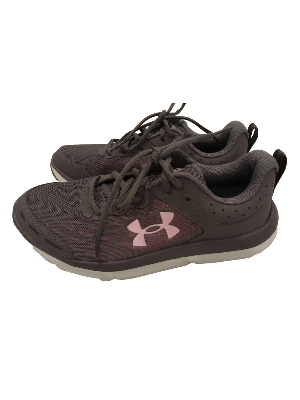 Under Armour Charged Assert 10 Shoes Womens Size 8 Castlerock Gray Pink Logo
